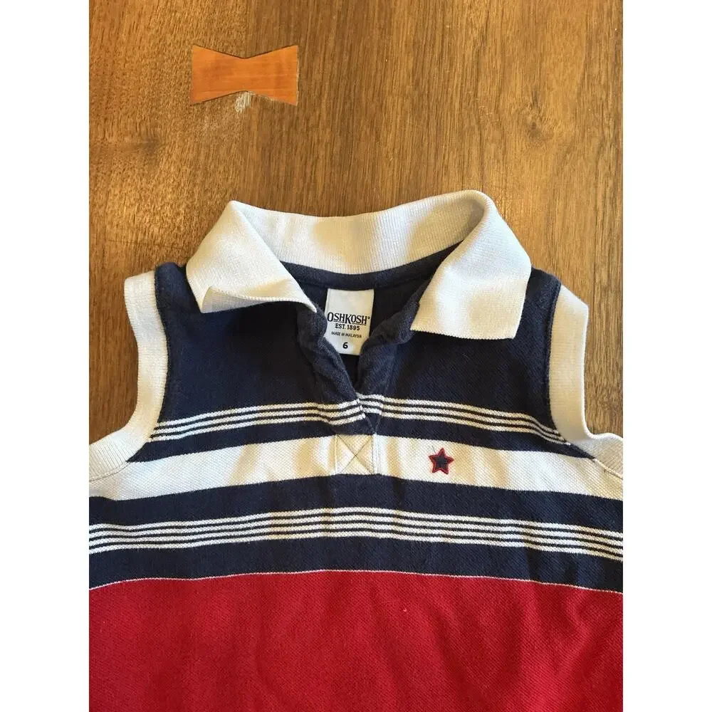 Vintage OshKosh Girls Striped Polo Dress Size 6